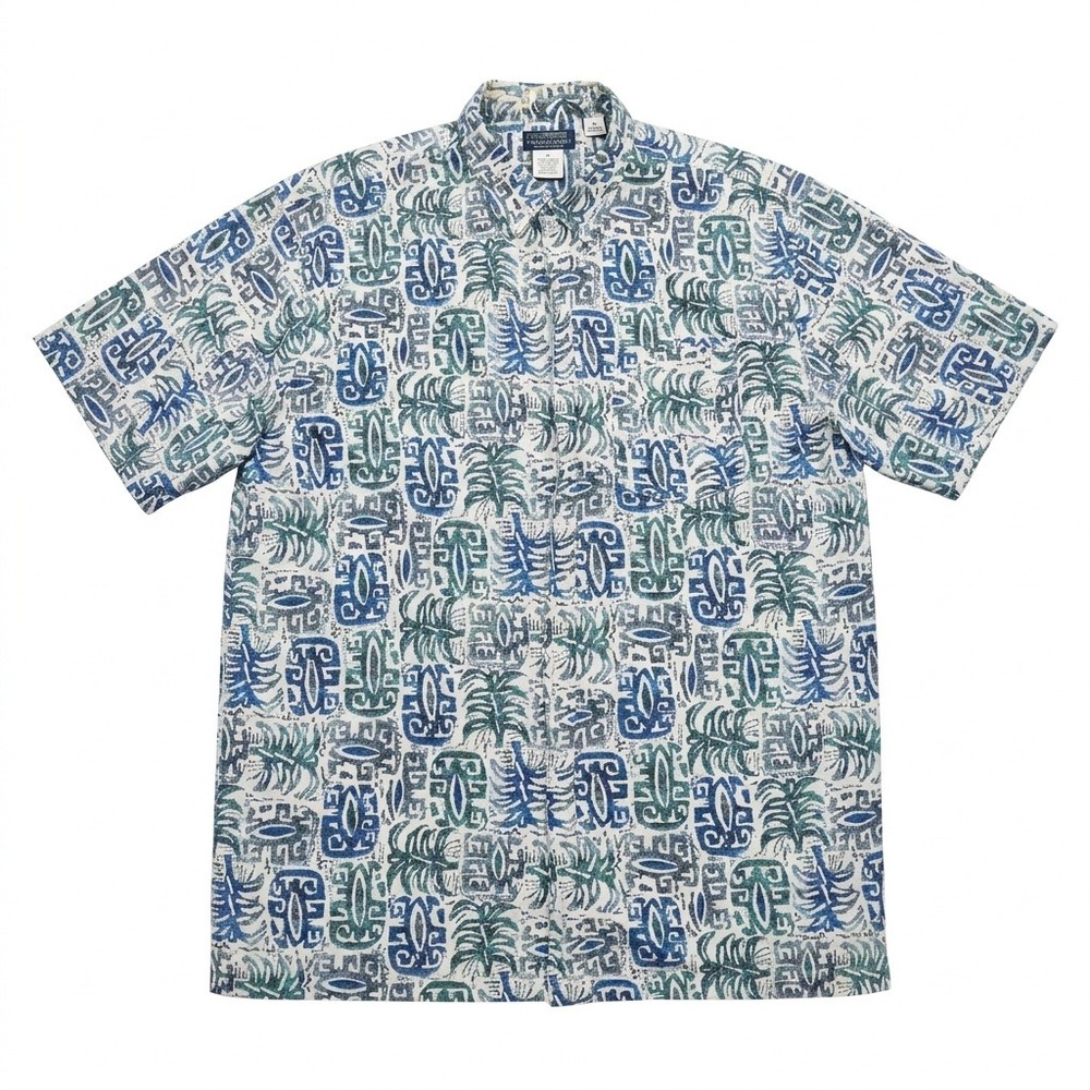 Vtg Fast Breakers Tribal‎ Tiki Button Down Shirt Mens XL Blue Abstract Geometric